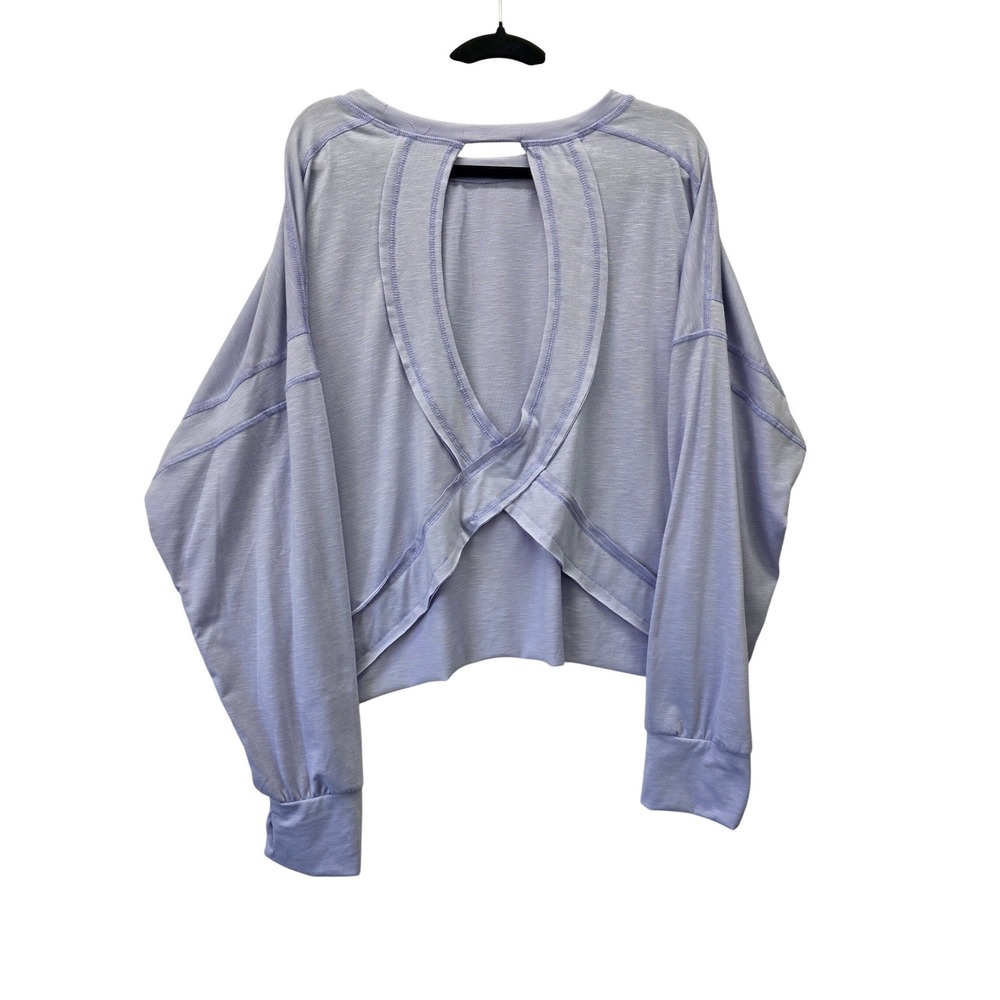 Lavender Open Back Crisscross Long Sleeve Top Slub Knit Raw Hem Purple 2XL - Picture 2 of 6